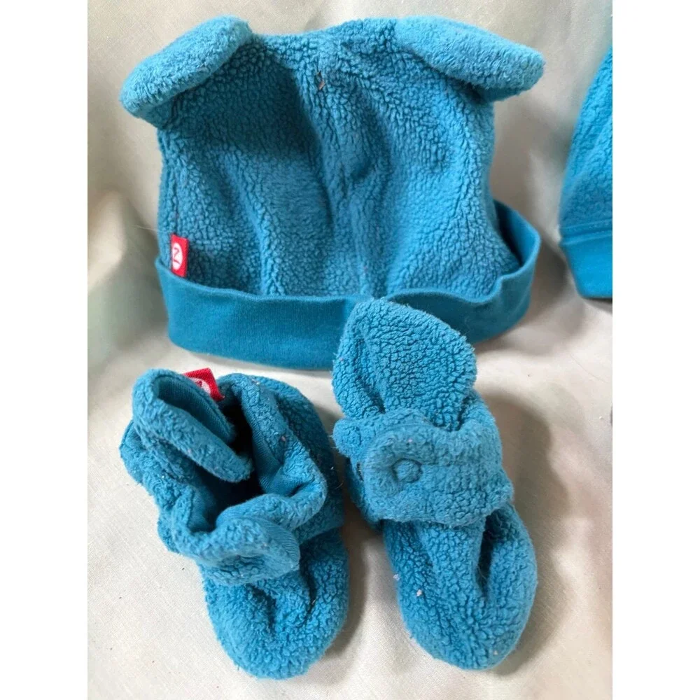 Zatano baby booties with blue hats size 3 months 2 sets with gray blue